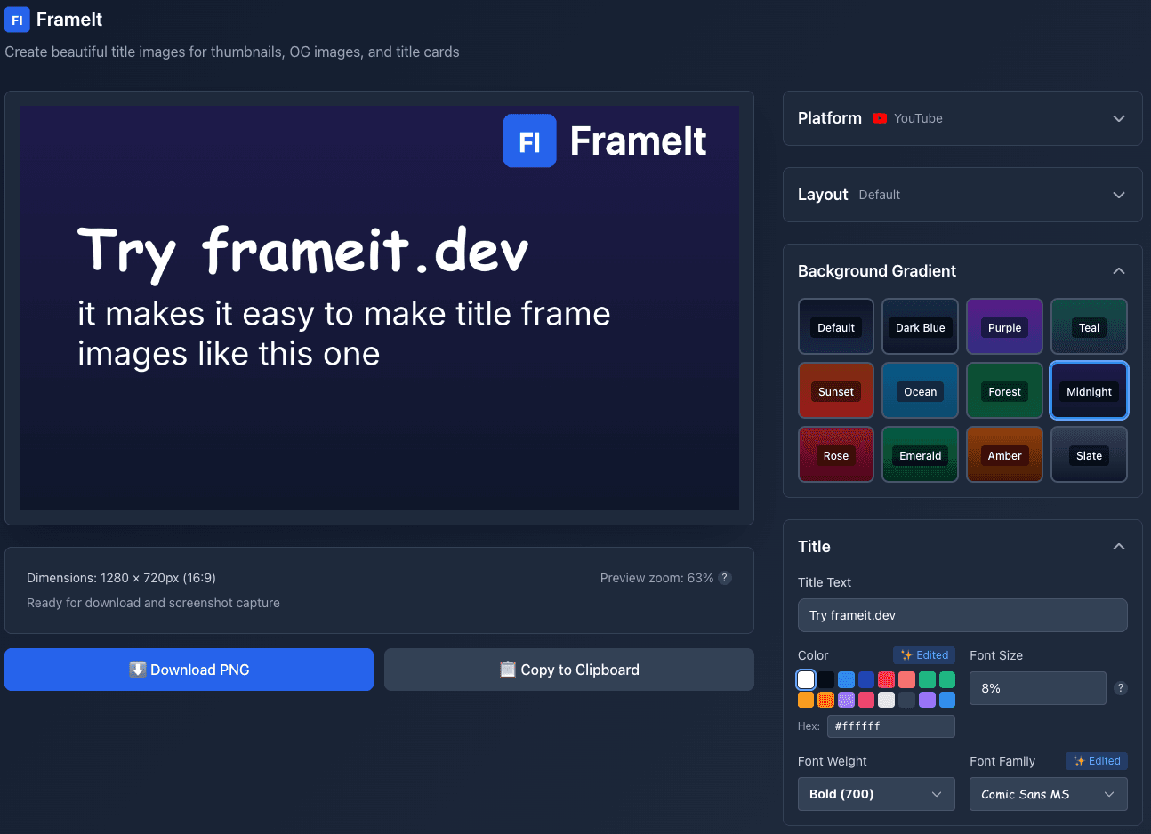 frameit.dev main interface