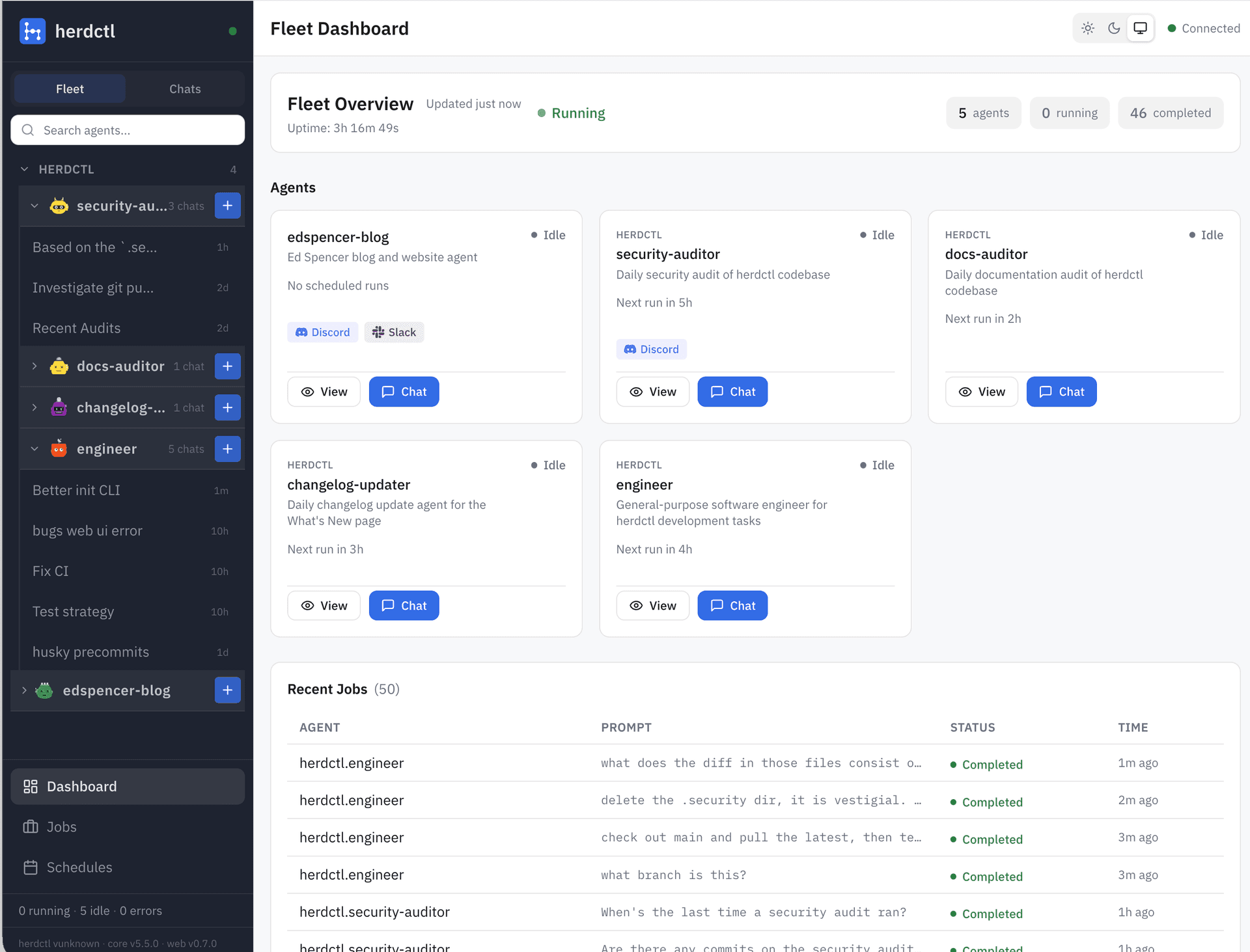 Web UI showing herdctl agent