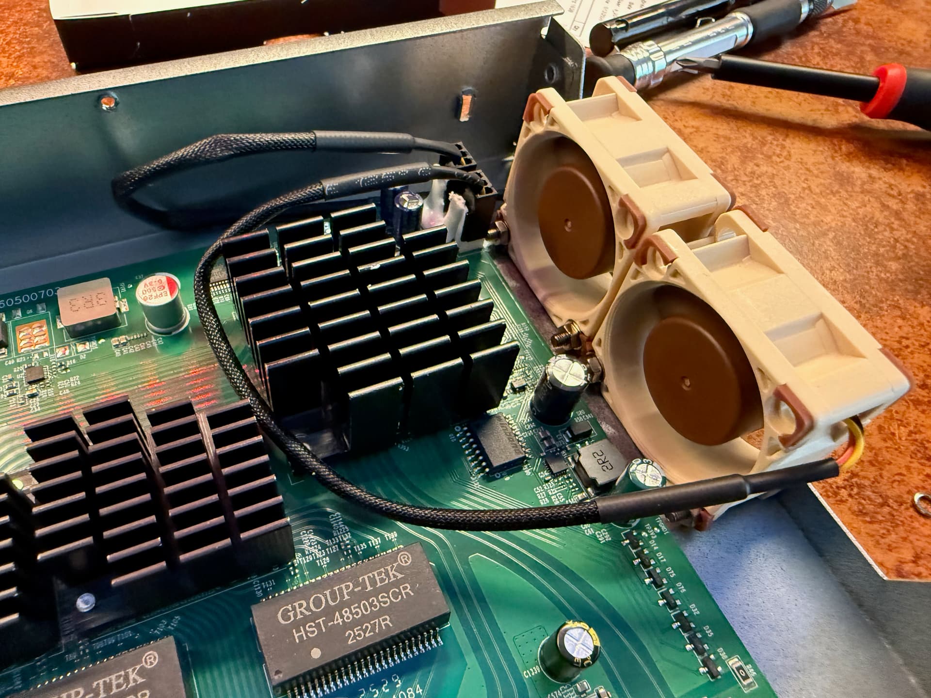 The new fans mounted in the case