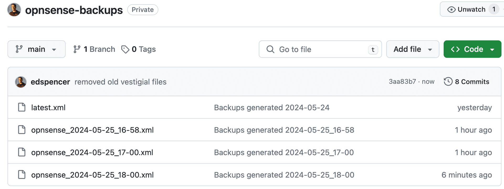 OPNSense backups in the GitHub repo