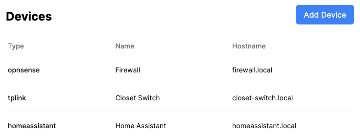 Example of a basic Devices CRUD index screen